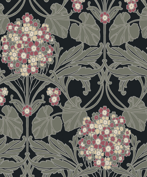 ET12110 Floral Hydrangea Ebony & Rose Floral Theme Nonwoven (FSC) Unpasted Wallpaper Legacy Prints Collection Made in Netherlands