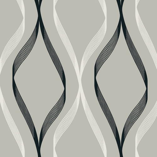 ET11808 Wave Ogee Fog Grey & Ebony Geometric Theme Nonwoven (FSC) Unpasted Wallpaper Etten Studios Online Collection Made in Netherlands