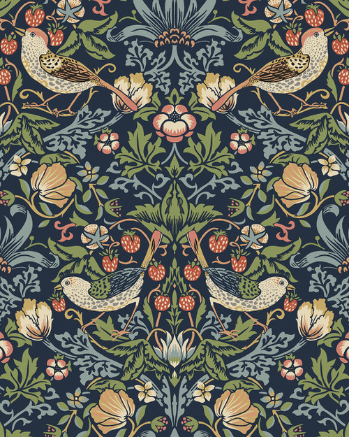 PR10102 Fragaria Garden Prepasted Midnight Blue Animal Print Theme Prepasted Paper (Coated) Prepasted Wallpaper Prepasted Online Collection Made in United States