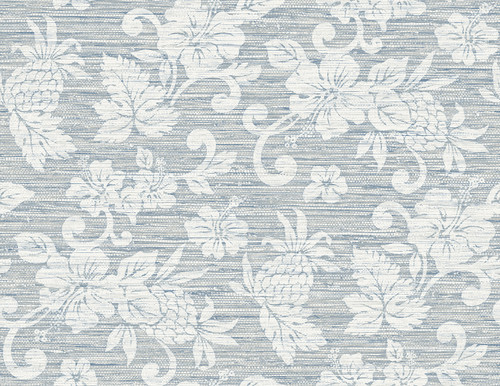 SC20812 Juno Island Floral Fantasy Blue Floral Theme 20 oz. Type II Vinyl Unpasted Wallpaper Summer House Collection Made in United States