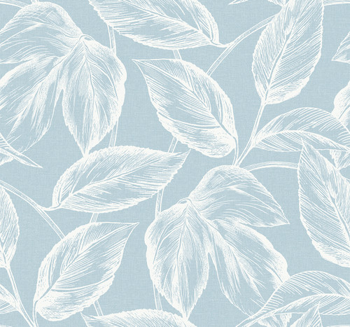 SC20022 Beckett Sketched Leaves Baby Blue Botanical Theme Nonwoven Unpasted Wallpaper Summer House Collection Made in United States