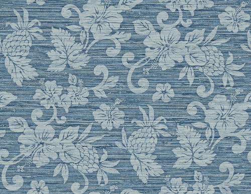 SC20802 Juno Island Floral Bay Blue Floral Theme 20 oz. Type II Vinyl Unpasted Wallpaper Summer House Collection Made in United States