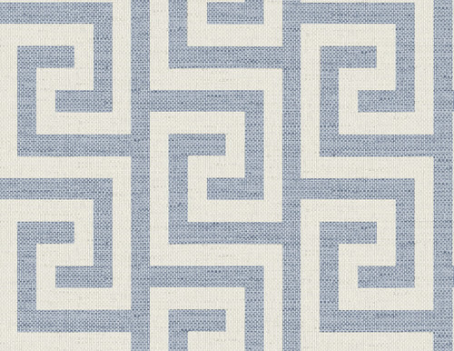 LN41212 Luna Retreat Greek Key Blue Lake Geometric Theme 20 oz. Type II Vinyl Unpasted Wallpaper Coastal Haven Collection Made in United States