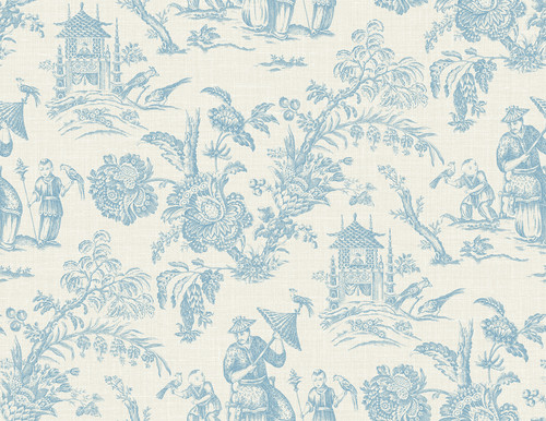 FC61802 Colette Chinoiserie Bleu Bisque Toile Theme Nonwoven Unpasted Wallpaper French Country Collection Made in United States