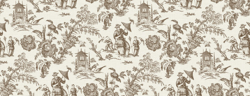 FC62806F Chinoiserie Linen Fabric Hickory Smoke Toile Theme Cotton Linen Blend Unpasted Wallpaper French Country Collection Made in United States