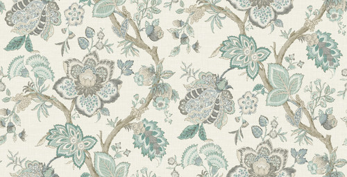 FC62608F Bernadette Linen Fabric Summer Sky & French Blue Floral Theme Cotton Linen Blend Unpasted Wallpaper French Country Collection Made in United States