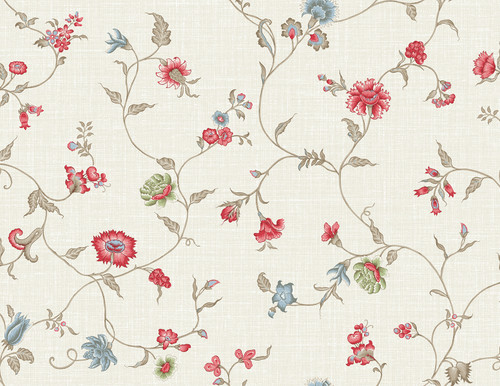 FC61004 Florale Trail Cranberry & Blue Bell Floral Theme Nonwoven Unpasted Wallpaper French Country Collection Made in United States