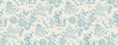 FC62802F Chinoiserie Linen Fabric Bleu Bisque Toile Theme Cotton Linen Blend Unpasted Wallpaper French Country Collection Made in United States