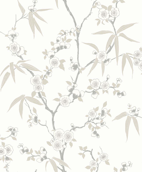 EW11107 Floral Blossom Trail Morning Floral Theme Nonwoven Unpasted Wallpaper White Heron Collection Made in Netherlands