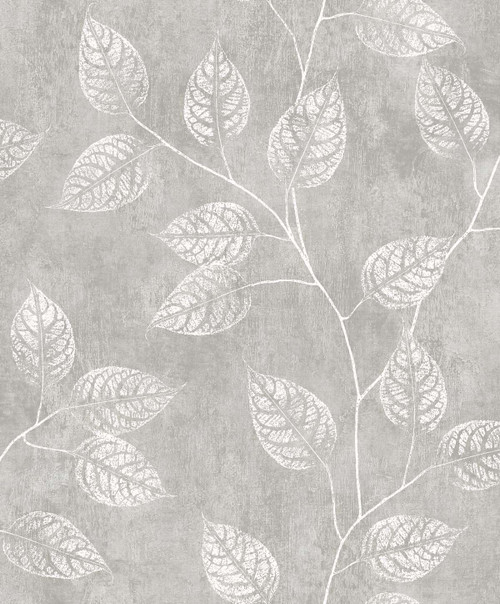 EW10808 Branch Trail Silhouette Slate Botanical Theme Nonwoven Unpasted Wallpaper White Heron Collection Made in Netherlands