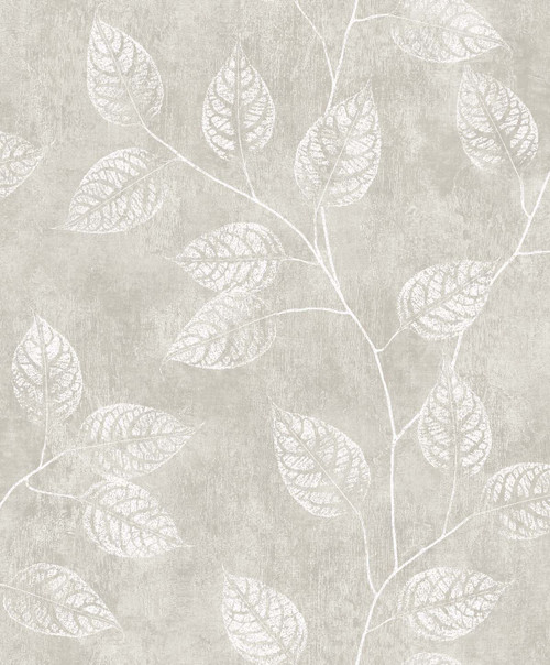 EW10807 Branch Trail Silhouette Grey Taupe Botanical Theme Nonwoven Unpasted Wallpaper White Heron Collection Made in Netherlands