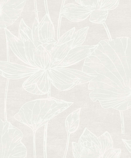 EW12015 Water Lilies White Pearl Floral Theme Nonwoven Unpasted Wallpaper White Heron Collection Made in Netherlands