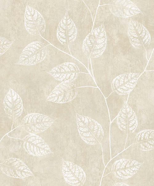 EW10805 Branch Trail Silhouette Summer Sand Botanical Theme Nonwoven Unpasted Wallpaper White Heron Collection Made in Netherlands