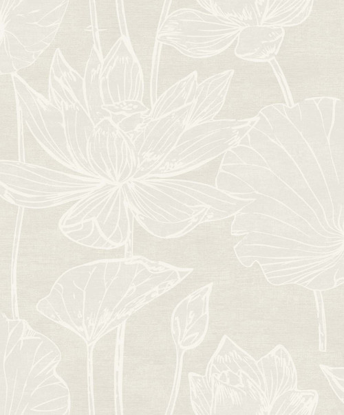 EW12005 Water Lilies Pearlescent Floral Theme Nonwoven Unpasted Wallpaper White Heron Collection Made in Netherlands