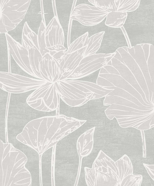 EW12000 Water Lilies Shadow Floral Theme Nonwoven Unpasted Wallpaper White Heron Collection Made in Netherlands