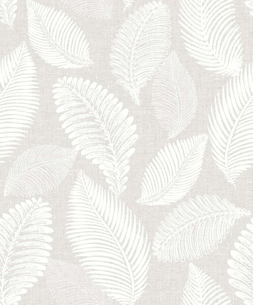 EW10007 Tossed Leaves Dove Greige Botanical Theme Nonwoven Unpasted Wallpaper White Heron Collection Made in Netherlands