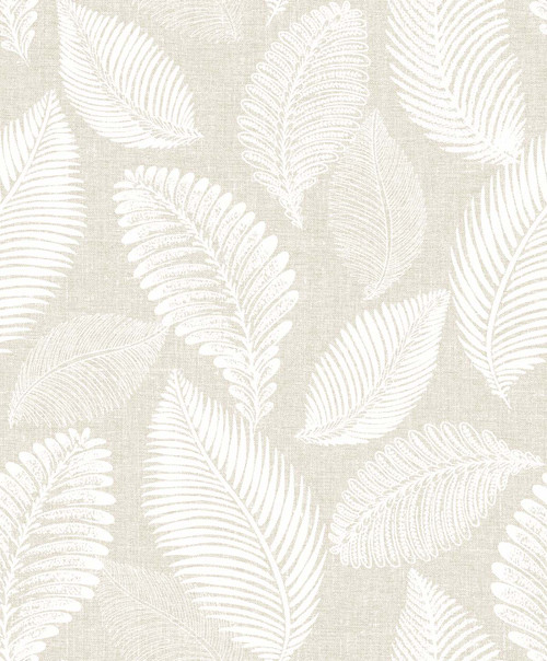 EW10005 Tossed Leaves Warm Sand Botanical Theme Nonwoven Unpasted Wallpaper White Heron Collection Made in Netherlands