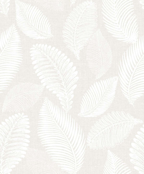 EW10000 Tossed Leaves Cool Linen Botanical Theme Nonwoven Unpasted Wallpaper White Heron Collection Made in Netherlands