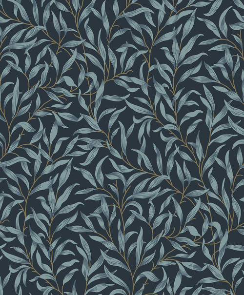 NW54702 Willow Trail Aegean Blue Botanical Theme Vinyl Self-Adhesive Wallpaper NextWall Peel & Stick Collection Made in Netherlands