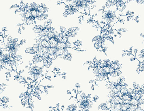NW55702 Sketched Floral Blue Floral Theme Vinyl Self-Adhesive Wallpaper NextWall Peel & Stick Collection Made in United States