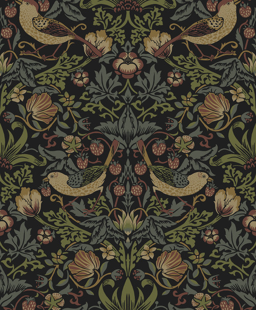 NW55401 Strawberry Garden Black Botanical Theme Vinyl Self-Adhesive Wallpaper NextWall Peel & Stick Collection Made in Netherlands