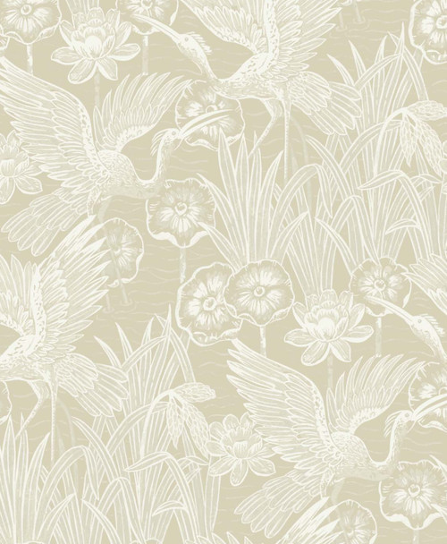 NW54505 Floral Heron Sand Floral Theme Vinyl Self-Adhesive Wallpaper NextWall Peel & Stick Collection Made in Netherlands