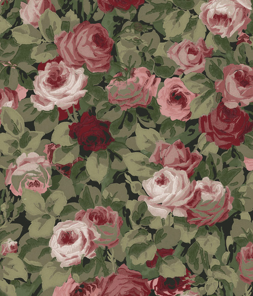 NW52401 Rose Garden Garnet & Basil Floral Theme Vinyl Self-Adhesive Wallpaper NextWall Peel & Stick Collection Made in United States