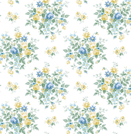 NW50502 Floral Bunches Blue Stream & Buttercup Floral Theme Vinyl Self-Adhesive Wallpaper NextWall Peel & Stick Collection Made in United States