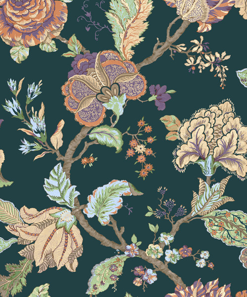 NW50204 Kianna Jacobean Victorian Jade Floral Theme Vinyl Self-Adhesive Wallpaper NextWall Peel & Stick Collection Made in United States