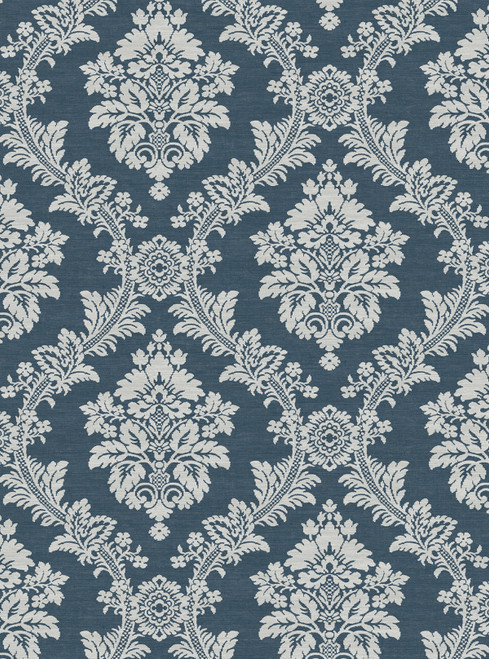 NW53602 Seaside Damask Denim Blue Damask Theme Vinyl Self-Adhesive Wallpaper NextWall Peel & Stick Collection Made in United States