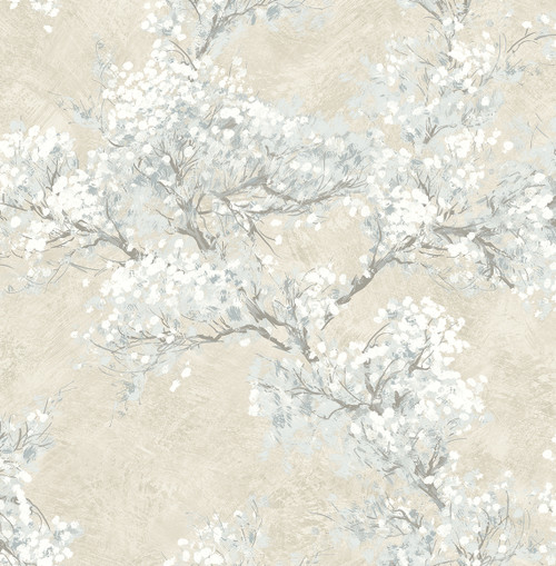 NW50105 Cherry Blossom Grove Parchment & Morning Fog Floral Theme Vinyl Self-Adhesive Wallpaper NextWall Peel & Stick Collection Made in United States