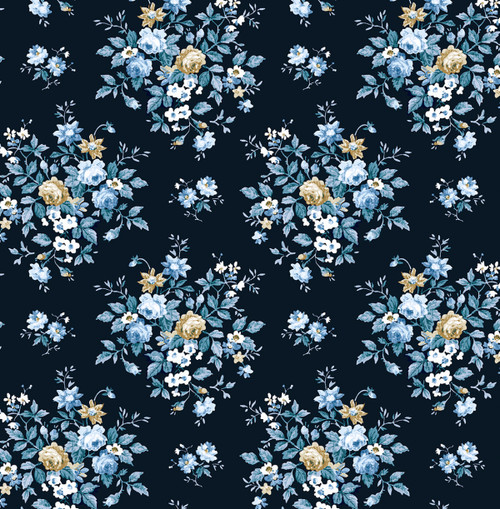 NW50512 Floral Bunches Midnight Blue & Toffee Floral Theme Vinyl Self-Adhesive Wallpaper NextWall Peel & Stick Collection Made in United States