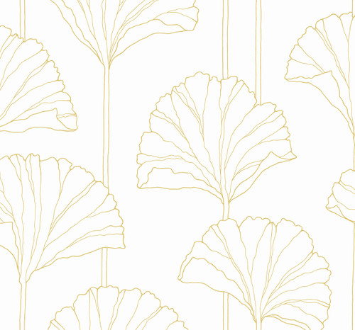 NW47205 Gingko Leaf Metallic Gold Botanical Theme Vinyl Self-Adhesive Wallpaper NextWall Peel & Stick Collection Made in United States