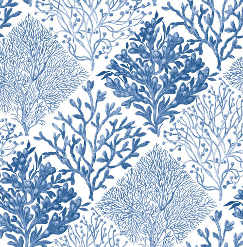 NW45805 Seaweed Coastal Blue Botanical Theme Vinyl Self-Adhesive Wallpaper NextWall Peel & Stick Collection Made in United States