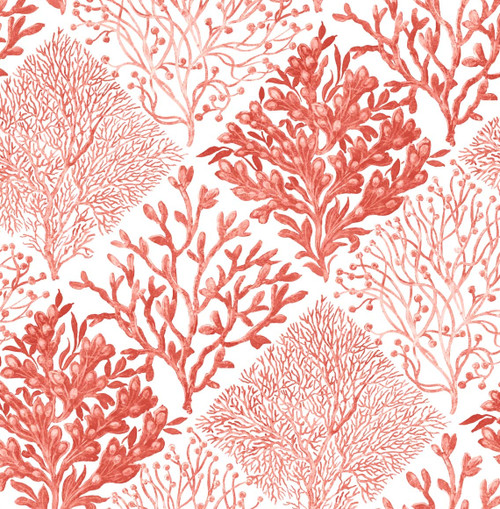 NW45804 Seaweed Vermillion Botanical Theme Vinyl Self-Adhesive Wallpaper NextWall Peel & Stick Collection Made in United States