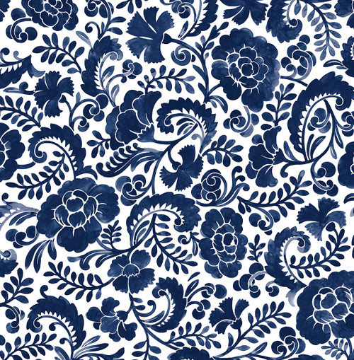 NW45502 Tonal Paisley Navy Paisely Theme Vinyl Self-Adhesive Wallpaper NextWall Peel & Stick Collection Made in United States