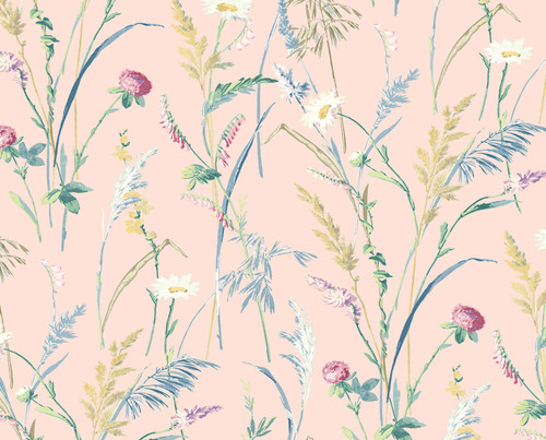 NW48501 Meadow Flowers Lightly Pink Floral Theme Vinyl Self-Adhesive Wallpaper NextWall Peel & Stick Collection Made in United States