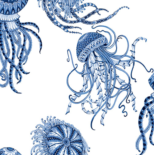 NW48402 Jellyfish Blue Sapphire Novelty Theme Vinyl Self-Adhesive Wallpaper NextWall Peel & Stick Collection Made in United States