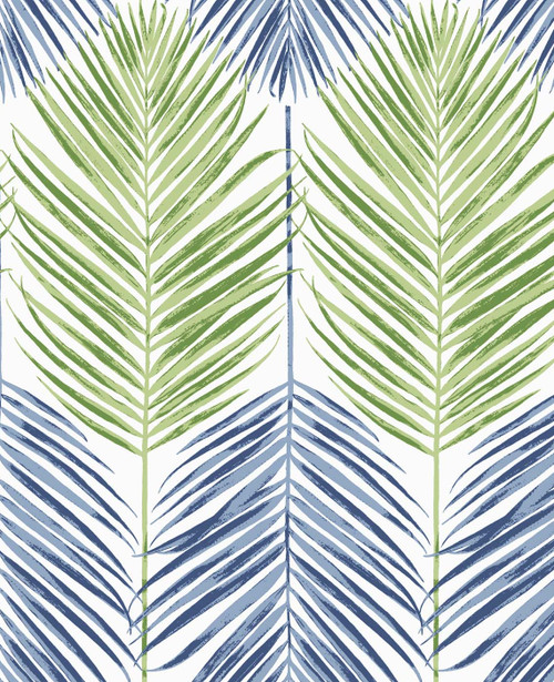 NW47904 Two Toned Palm Coastal Blue & Fern Green Botanical Theme Vinyl Self-Adhesive Wallpaper NextWall Peel & Stick Collection Made in United States