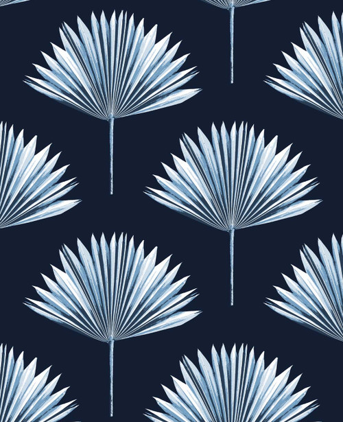 NW46502 Tropical Fan Palm Navy Blue Botanical Theme Vinyl Self-Adhesive Wallpaper NextWall Peel & Stick Collection Made in United States