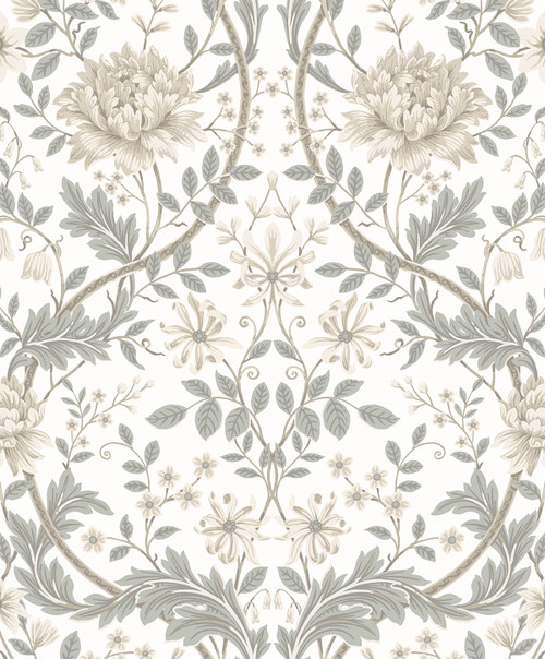 NW44600 Honeysuckle Trail Ivory & Grey Floral Theme Vinyl Self-Adhesive Wallpaper NextWall Peel & Stick Collection Made in Netherlands