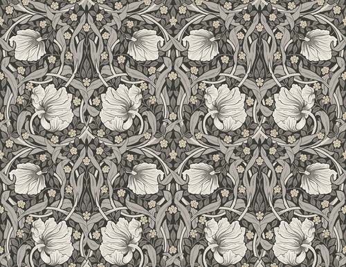 NW42400 Pimpernel Floral Charcoal & Pearl Grey Floral Theme Vinyl Self-Adhesive Wallpaper NextWall Peel & Stick Collection Made in United States