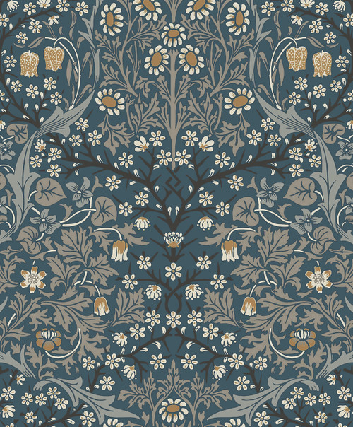 NW44512 Victorian Garden Aegean Blue & Warm Stone Floral Theme Vinyl Self-Adhesive Wallpaper NextWall Peel & Stick Collection Made in United States