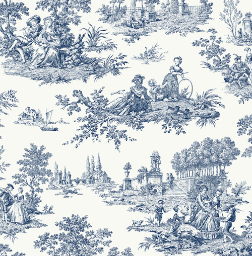 NW43312 Chateau Toile Navy Blue Toile Theme Vinyl Self-Adhesive Wallpaper NextWall Peel & Stick Collection Made in United States