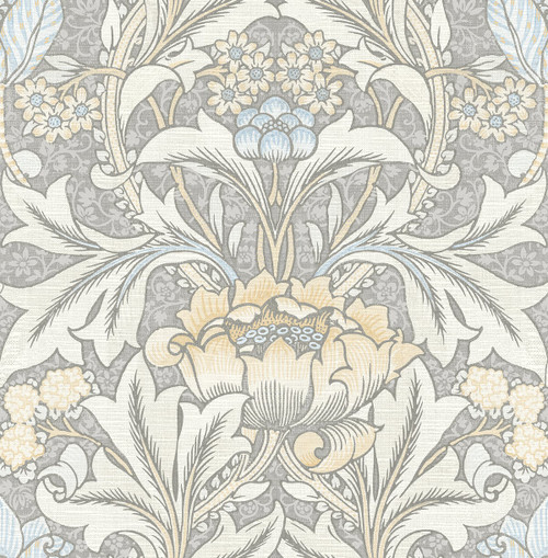 NW41508 Acanthus Floral Daydream Grey & Pearl Blue Floral Theme Vinyl Self-Adhesive Wallpaper NextWall Peel & Stick Collection Made in United States