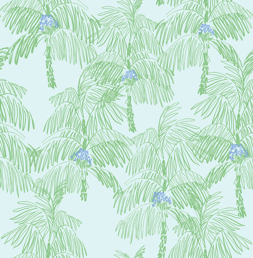 NW40002 Palm Beach Baby Blue & Seafoam Botanical Theme Vinyl Self-Adhesive Wallpaper NextWall Peel & Stick Collection Made in United States