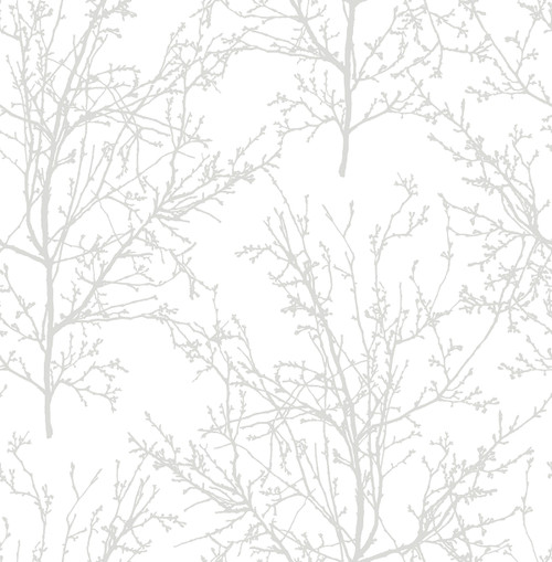 NW36118 Tree Branches Pearl Gray Botanical Theme Vinyl Self-Adhesive Wallpaper NextWall Peel & Stick Collection Made in United States