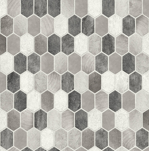 NW38805 Brushed Hex Tile Pavestone & Chrome Tile Theme Vinyl Self-Adhesive Wallpaper NextWall Peel & Stick Collection Made in United States