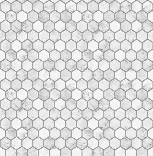 NW38710 Marble Hexagon Carrara & Argos Grey Tile Theme Vinyl Self-Adhesive Wallpaper NextWall Peel & Stick Collection Made in United States
