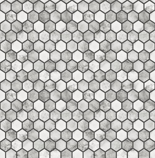 NW38700 Marble Hexagon Carrara & Wrought Iron Tile Theme Vinyl Self-Adhesive Wallpaper NextWall Peel & Stick Collection Made in United States